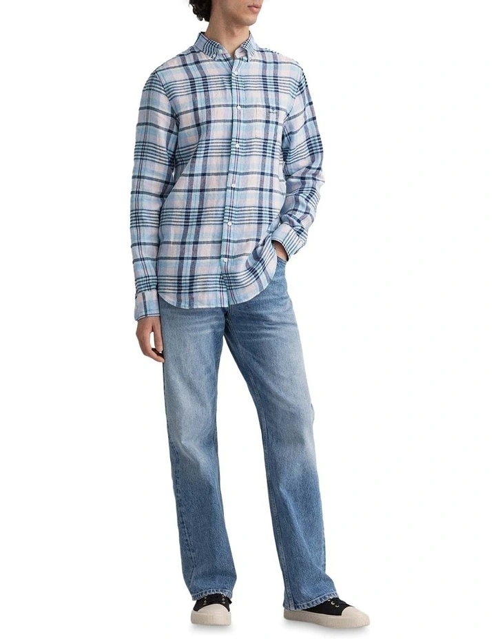 Top 10 π₯ Gant Regular Linen Madras Long Sleeve π Shirt In Capri Blue π - Image 4