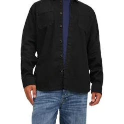 Deals 😍 Jack & Jones Jeff Long Sleeve 👕 Shirt In Black Denim 🌟