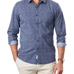 Discount 🤩 Gazman Casual Leaf Long Sleeve 👕 Shirt In Navy ✔️