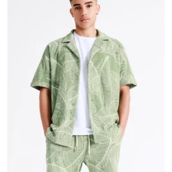 Cheap 😀 Kenji Terry Towellin' Jacquard Print Short Sleeve 👕 Shirt In Green ⭐