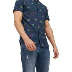 New 💯 Jack & Jones Tropibird Short Sleeve 👚 Shirt In Navy Blazer ⌛