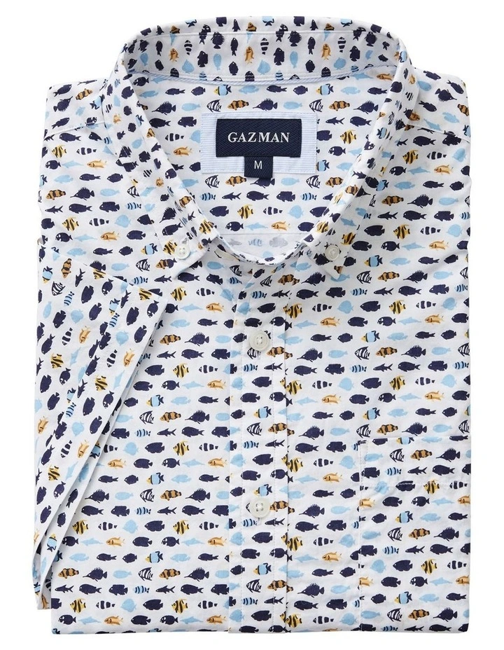 Wholesale π Gazman Casual Fish Print Short Sleeve π Shirt In White β¨ - Image 5