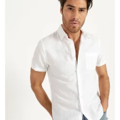 New 🎁 Maddox Lennon Linen Short Sleeve 👚 Shirt White 👍