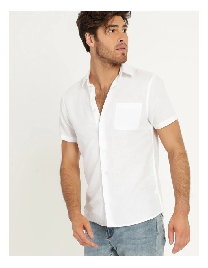 New π Maddox Lennon Linen Short Sleeve π Shirt White π - Image 3