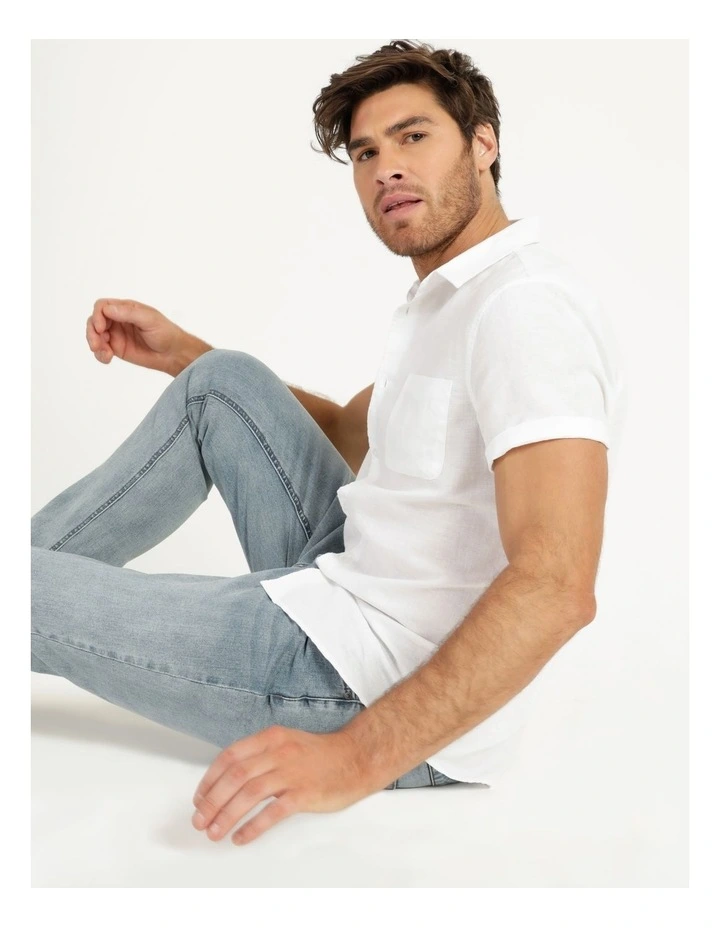 New π Maddox Lennon Linen Short Sleeve π Shirt White π - Image 4