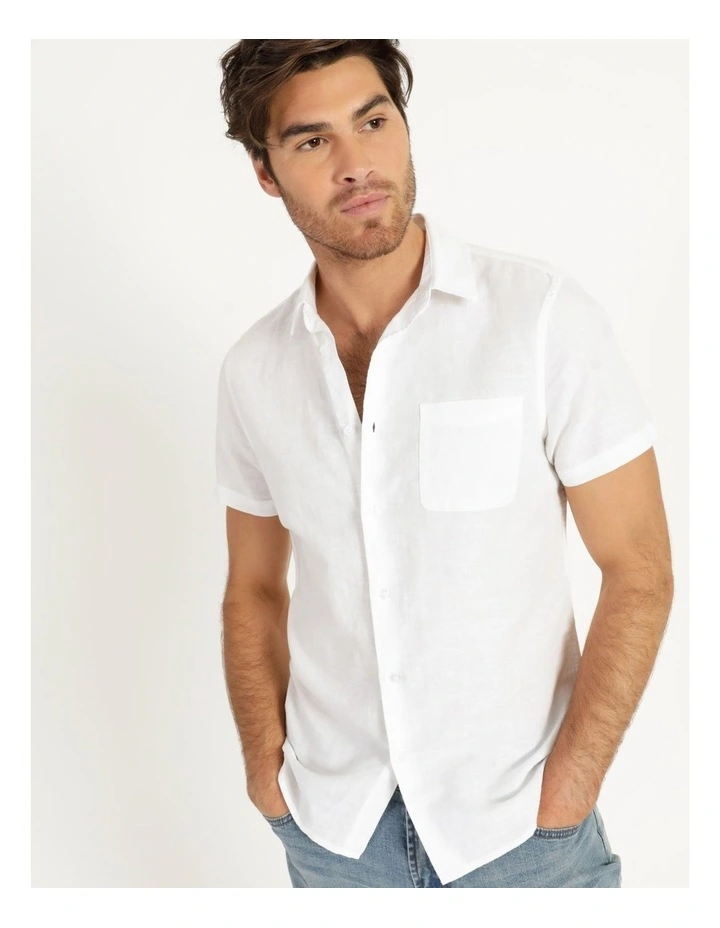 New π Maddox Lennon Linen Short Sleeve π Shirt White π - Image 5