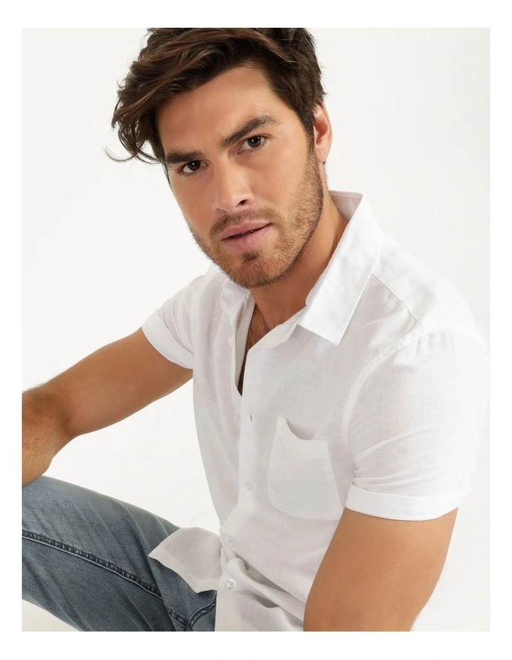 New π Maddox Lennon Linen Short Sleeve π Shirt White π - Image 7