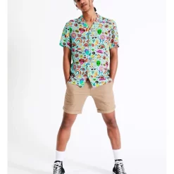 Budget 🌟 Kenji Peace Tank Print Short Sleeve Rayon 👕 Shirt In Light Blue ❤️