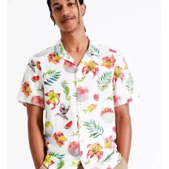 Hot Sale ✔️ Kenji Weekend Bender Printed Short Sleeve Linen Blend 👕 Shirt In White 😉