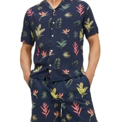 Deals 🎁 Jack & Jones Holitropical Short Sleeve Resort 👚 Shirt In Navy Blazer 🎉