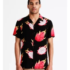 Top 10 👍 Kenji Fruit Punch Print Short Sleeve Rayon 👕 Shirt In Black 🌟