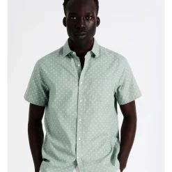 New ❤️ Blaq Aidan Geo Print Short Sleeve Relaxed 👕 Shirt In Sage 🤩