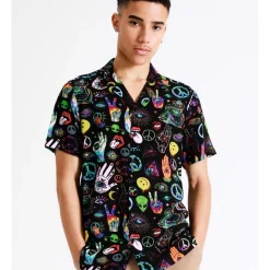 Top 10 🛒 Kenji Peace Trip Print Short Sleeve Rayon 👕 Shirt In Black ⌛