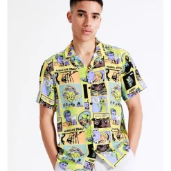 Budget ✨ Kenji Comic Strip Print Short Sleeve Rayon 👚 Shirt In Assorted 🎉