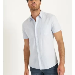 Buy 🧨 Maddox Lennon Linen Short Sleeve 👕 Shirt Blue 🎉