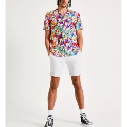 Top 10 🧨 Kenji Drunken Birds Print Short Sleeve Rayon 👕 Shirt In White 🤩