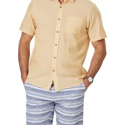 Best Pirce 🔔 Gazman Linen Blend Short Sleeve 👚 Shirt In Amber Yellow 🥰