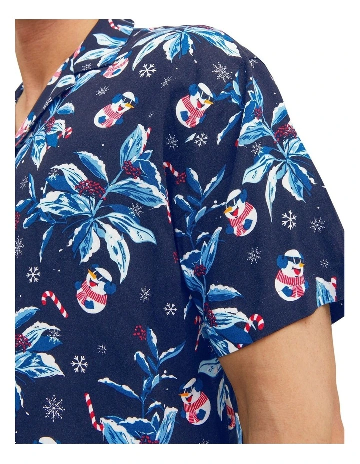 Cheap βοΈ Jack & Jones Rey π Christmas Relaxed Short Sleeve π Shirt In Navy π - Image 3