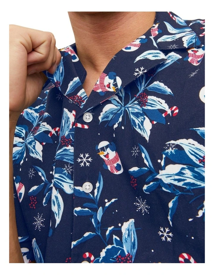 Cheap βοΈ Jack & Jones Rey π Christmas Relaxed Short Sleeve π Shirt In Navy π - Image 4