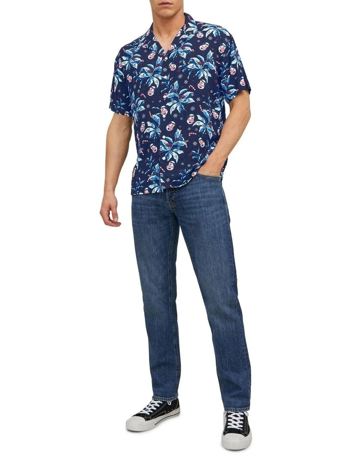 Cheap βοΈ Jack & Jones Rey π Christmas Relaxed Short Sleeve π Shirt In Navy π - Image 5