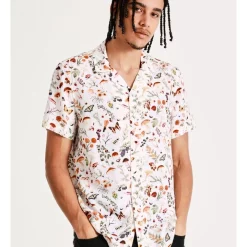 Best Pirce 🔔 Kenji Mushroom Grove Print Short Sleeve Rayon 👚 Shirt In White 🛒