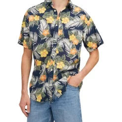 Outlet 😍 Jack & Jones Aloha Floral Short Sleeve 👕 Shirt In Navy Blazer 👏