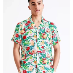 Coupon 🧨 Kenji Mistletoe Print Short Sleeve Rayon 👕 Shirt In Green 🛒
