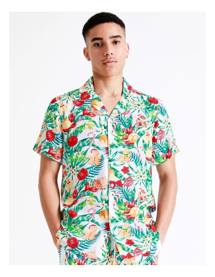 Coupon 𧨠Kenji Mistletoe Print Short Sleeve Rayon π Shirt In Green π