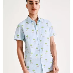 Outlet 🔥 Kenji Camel Hump Textured Convo Print Short Sleeve 👚 Shirt In Light Blue ❤️