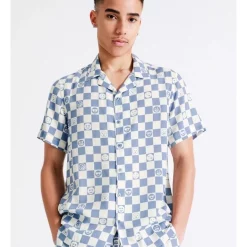 Best deal 🎉 Kenji Smiley Checkerboard Short Sleeve Rayon 👕 Shirt In Blue ✨