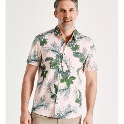 Deals 🎉 Reserve Salty Pink Palms Print Short Sleeve 👚 Shirt In Pink 🤩