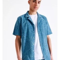 Flash Sale 🔔 Kenji Terry Towellin' Jacquard Print Short Sleeve 👕 Shirt In Blue 🌟