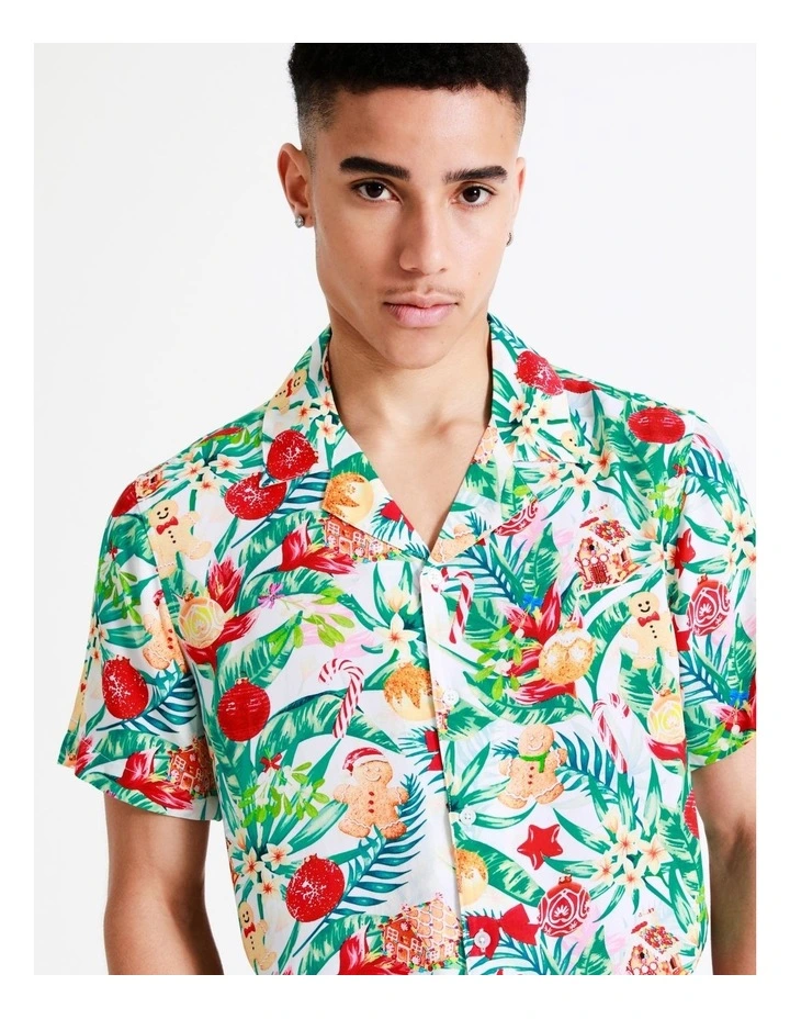 Coupon 𧨠Kenji Mistletoe Print Short Sleeve Rayon π Shirt In Green π - Image 3